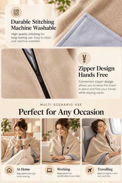 USB Electric Heated Shawl Blanket – 10 Heat Levels, Soft Fleece Wrap, 150 × 80 cm