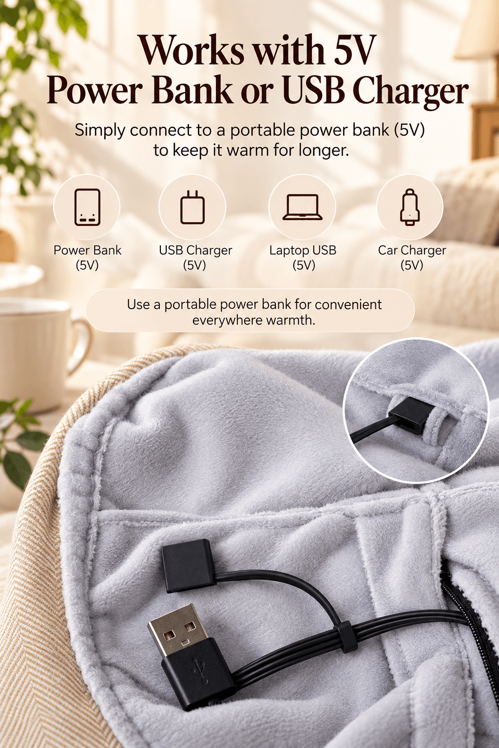 USB Electric Heated Shawl Blanket – 10 Heat Levels, Soft Fleece Wrap, 150 × 80 cm