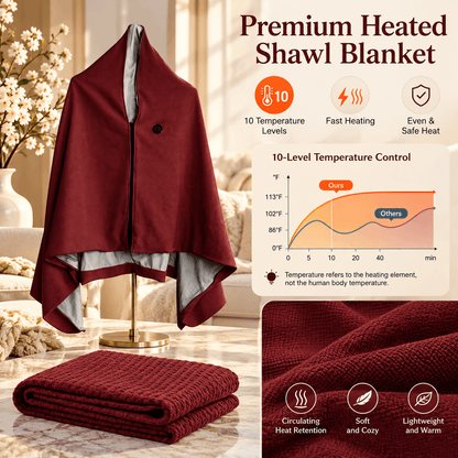 USB Electric Heated Shawl Blanket – 10 Heat Levels, Soft Fleece Wrap, 150 × 80 cm