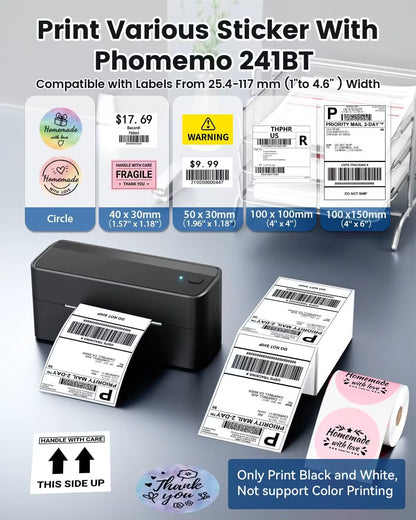 Phomemo 241BT Wireless Bluetooth Thermal Shipping Label Printer